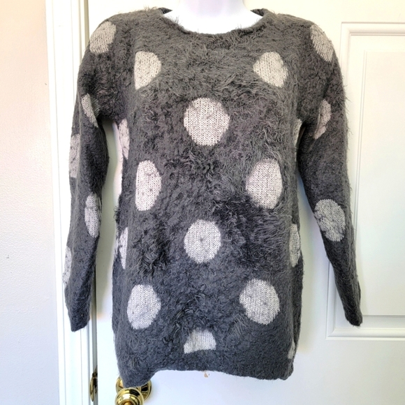 Joseph A Crewneck Sweater Eyelash Dark And Light Gray Circles Soft Fuzzy Size S - Picture 1 of 9